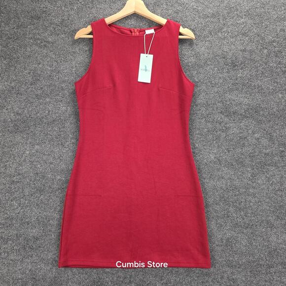 WIHOLL Dress Womens Medium Red Sleeveless Sheath Bodycon Stretch Knit Back Zip - Picture 2 of 14